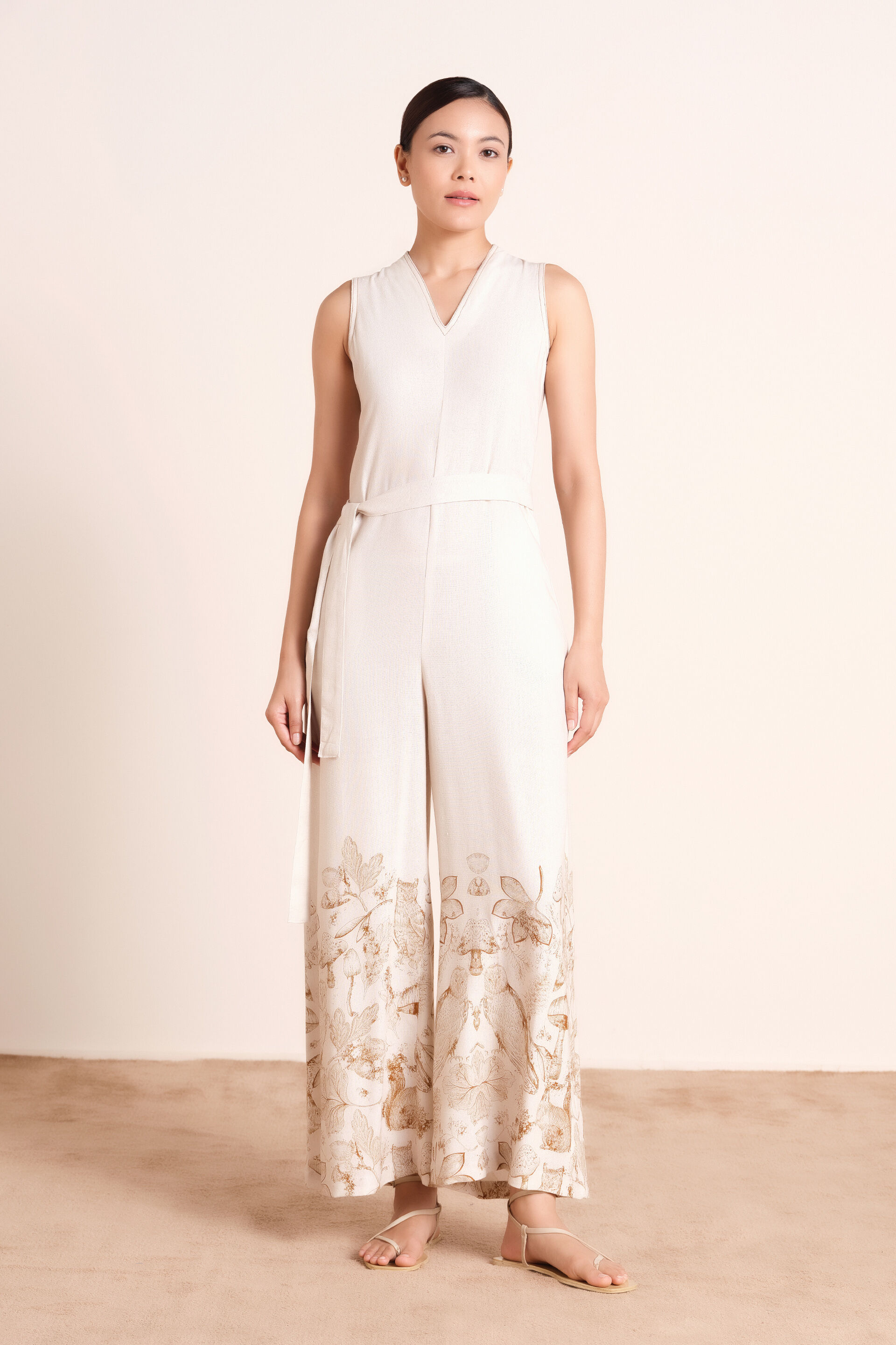 Ginette Linen-Blend Jumpsuit, Beige, image 1