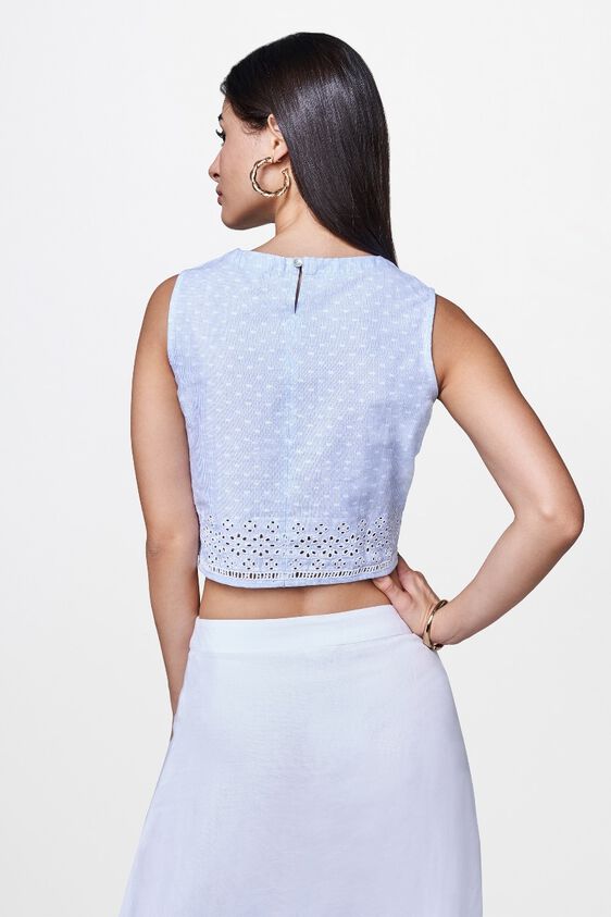 3 - Light Blue Round Neck  Sleeveless Crop Top, image 3