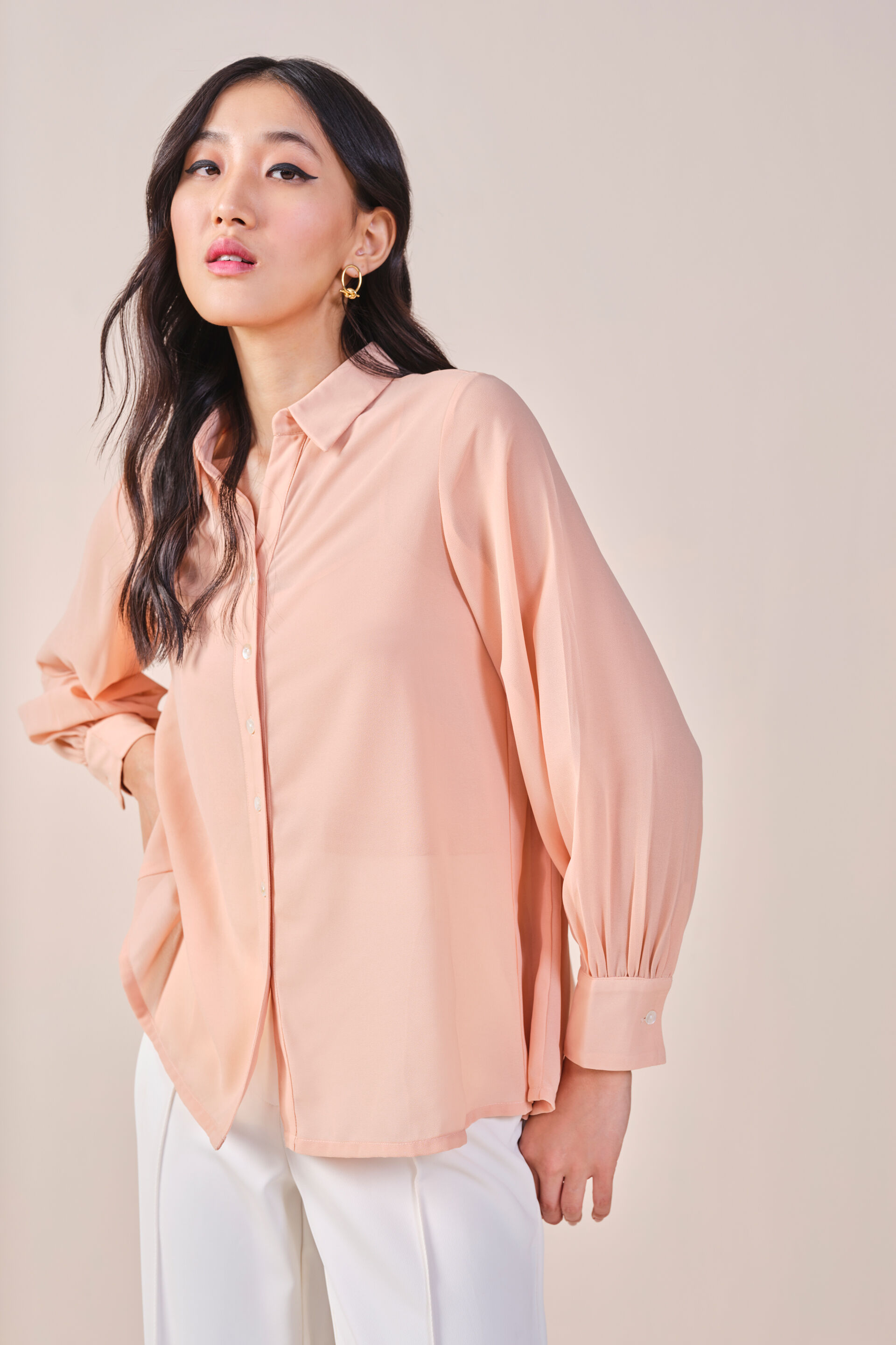 Delilah Printed Shirt, Peach, image 4
