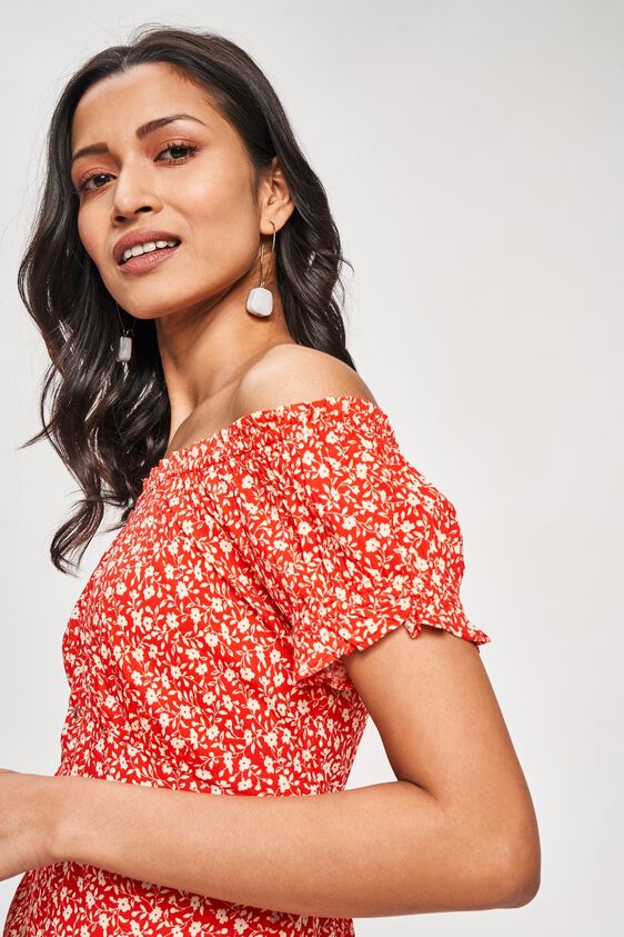 8 - Red Floral Printed Fit And Flare Dress, image 8