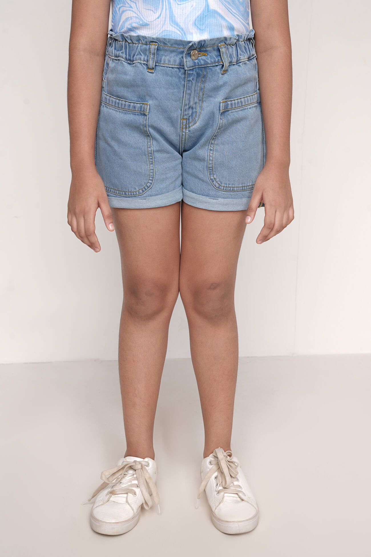 Light Blue Solid Straight Shorts, Light Blue, image 1