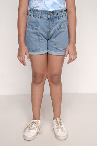 Light Blue Solid Straight Shorts, Light Blue, image 1
