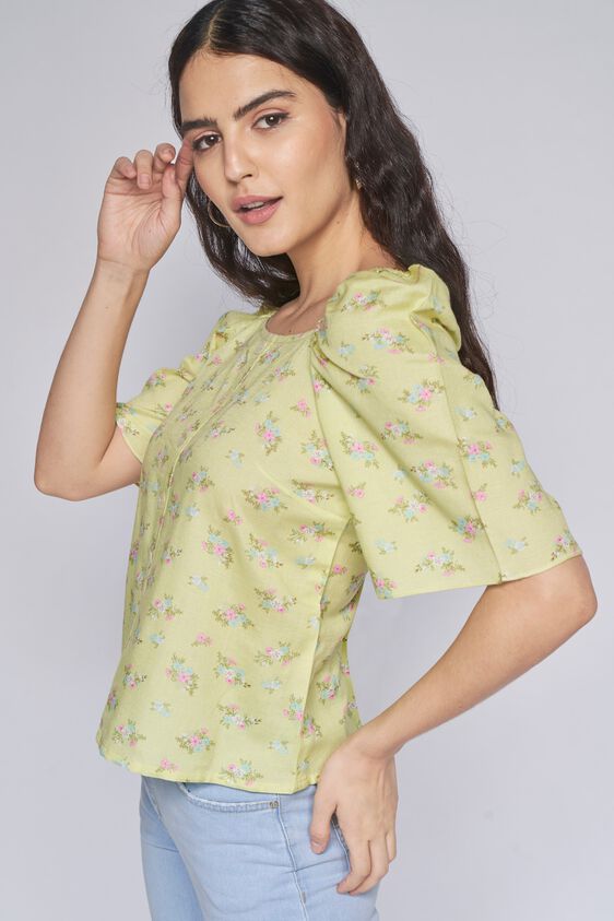 1 - Lime Green Floral Straight Top, image 1