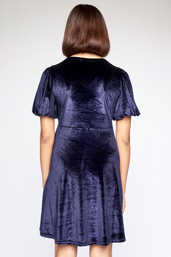 5 - Navy Solid Fit and Flare Dress, image 5