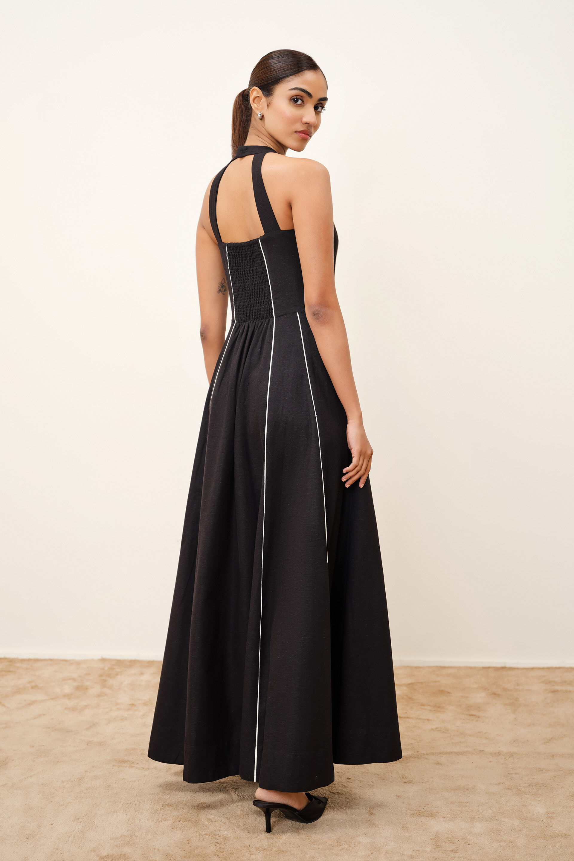 Velia Black Panelled Dress, Black, image 5