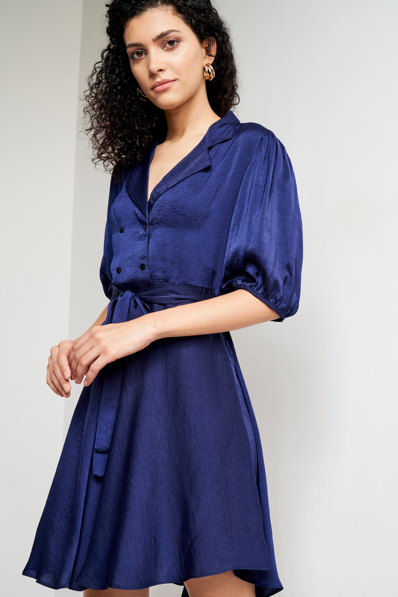 Navy Blue Solid Curved Dress, Navy Blue, image 2