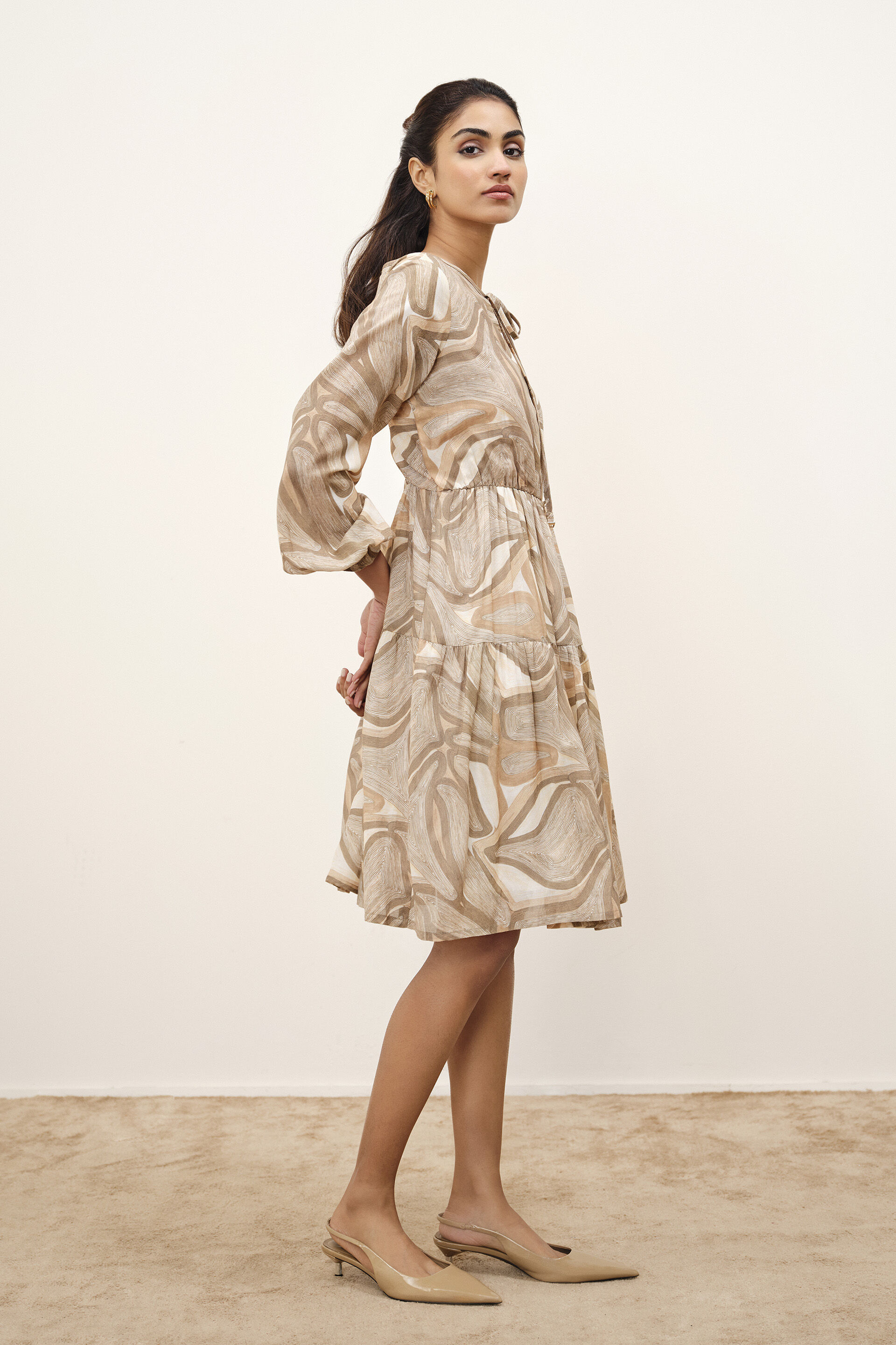 Brielle Brown Printed Dress, Brown, image 2