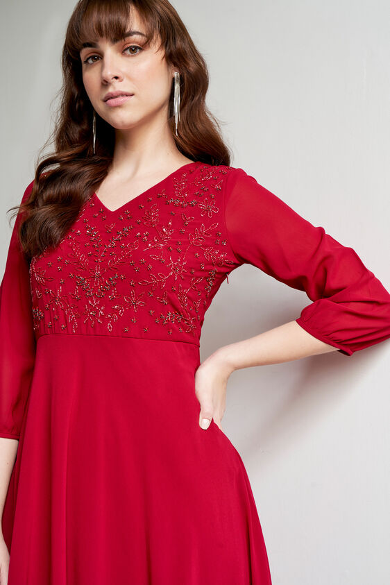 Solid Flared Gown, Wine, image 3