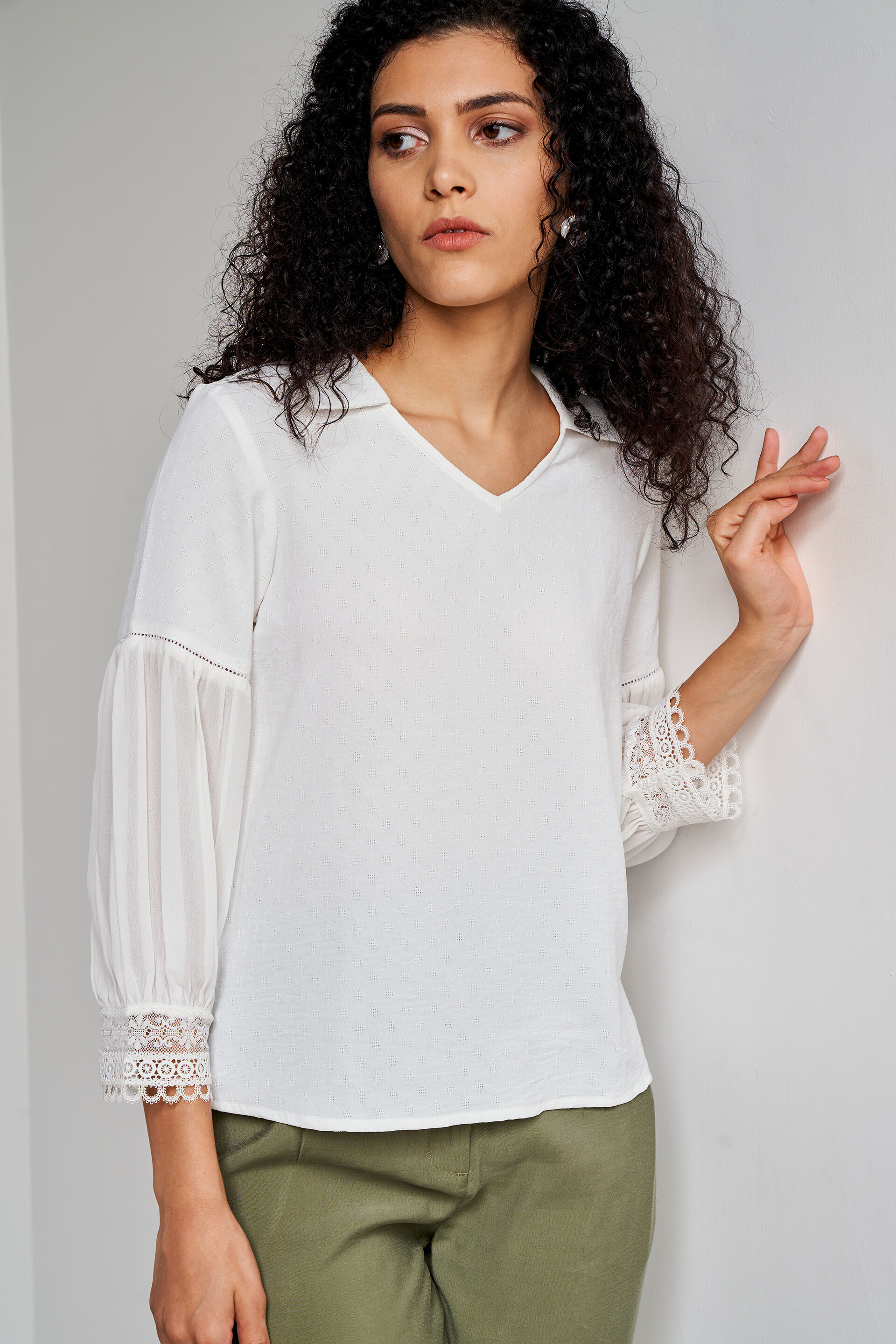 White Self Design Straight Top, White, image 4