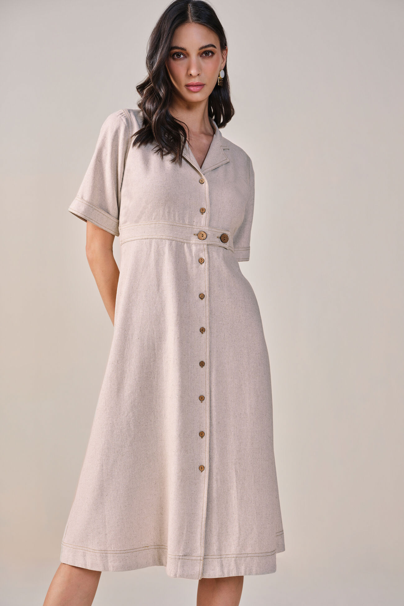 Urbanic Viscose Linen Blend Dress, Beige, image 5
