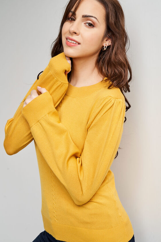 Yellow Self Design Straight Top, Yellow, image 1
