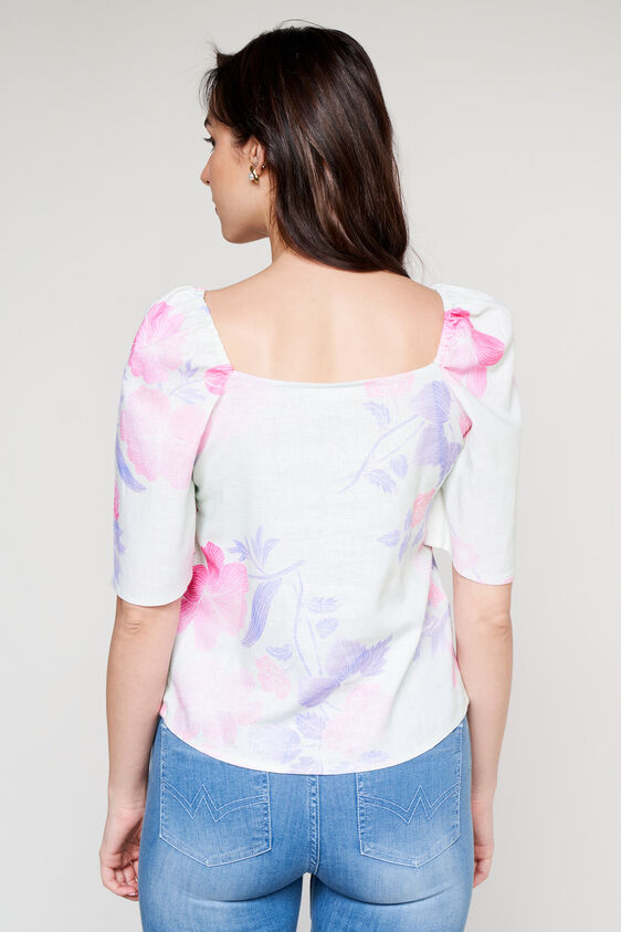 White Floral Linen Top, Pista Green, image 5