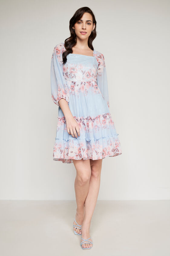 Powder Blue Floral Flounce Dress, Powder Blue, image 2