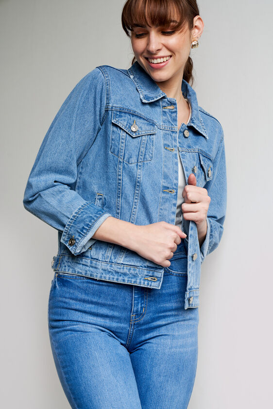 Medium Blue Solid Straight Jacket, Blue, image 4