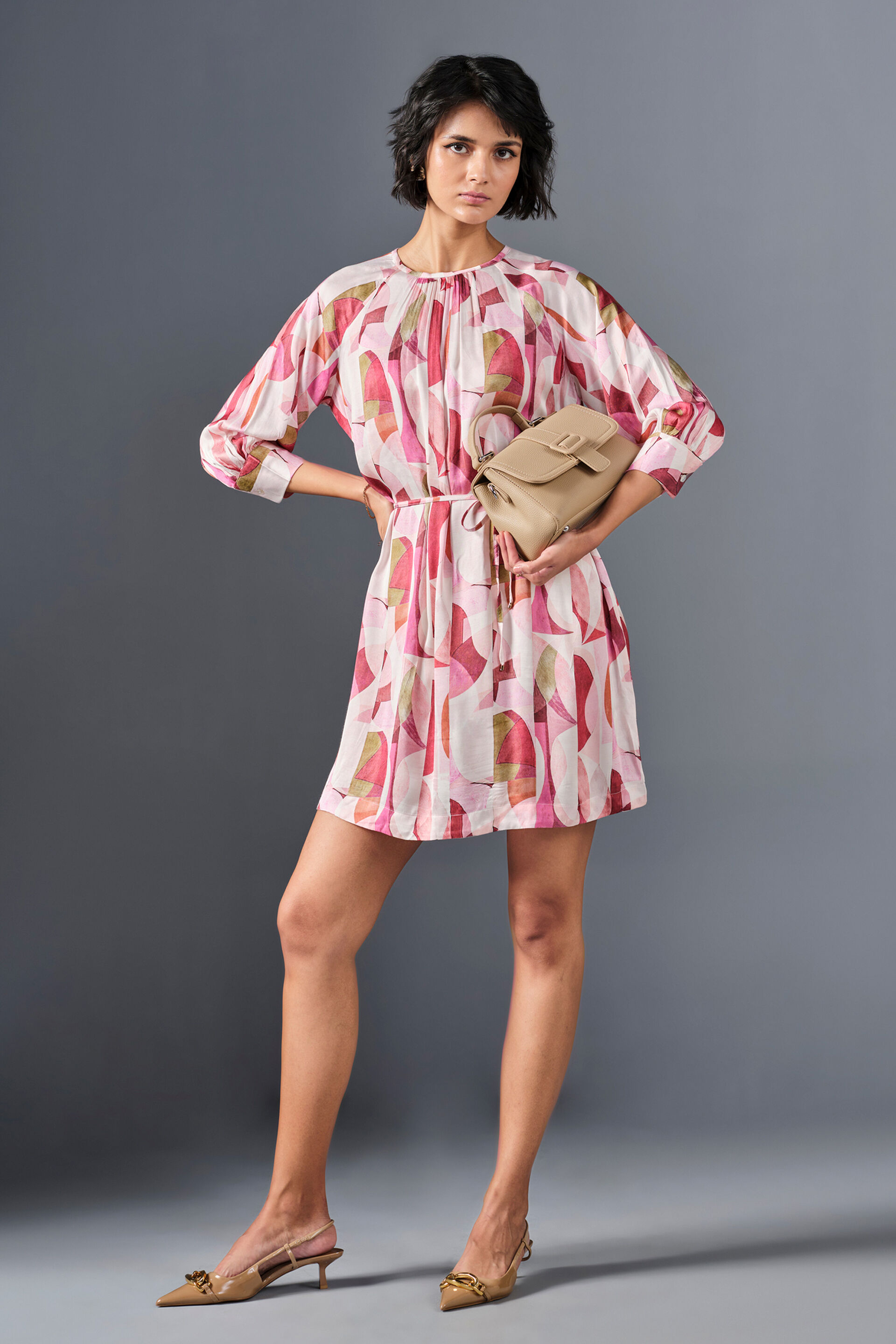 Boho Blossom Viscose Dress, Pink, image 1