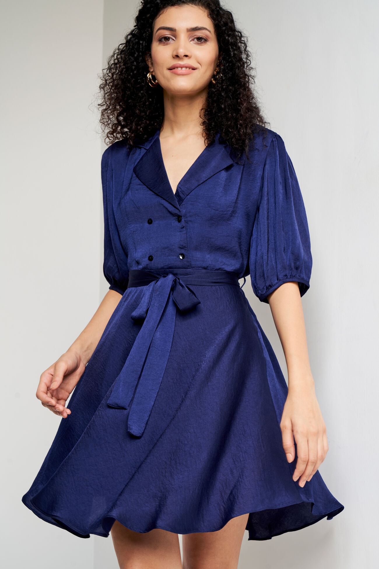 Navy Blue Solid Curved Dress, Navy Blue, image 1