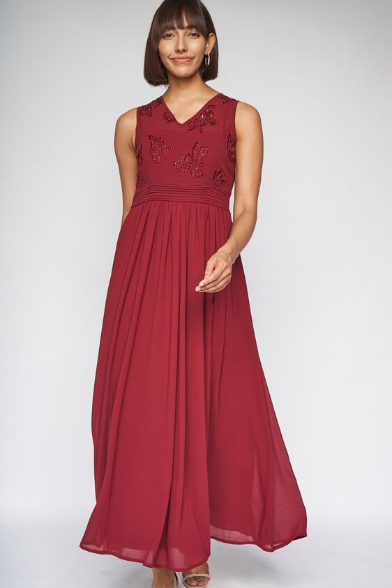 4 - Wine Solid Fit and Flare Gown, image 4