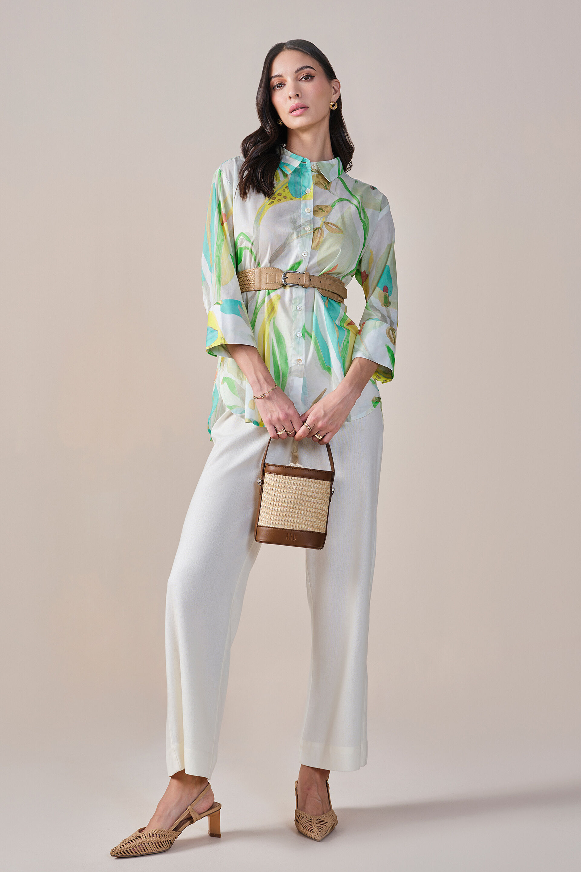 Florallista Viscose Linen Blend Shirt, Green, image 2