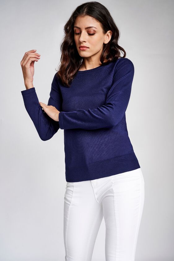 1 - Blue Round Neck Sweater Top, image 1