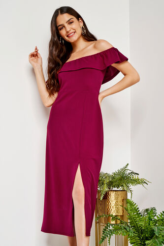 Solid Flared Dress, Red, image 1