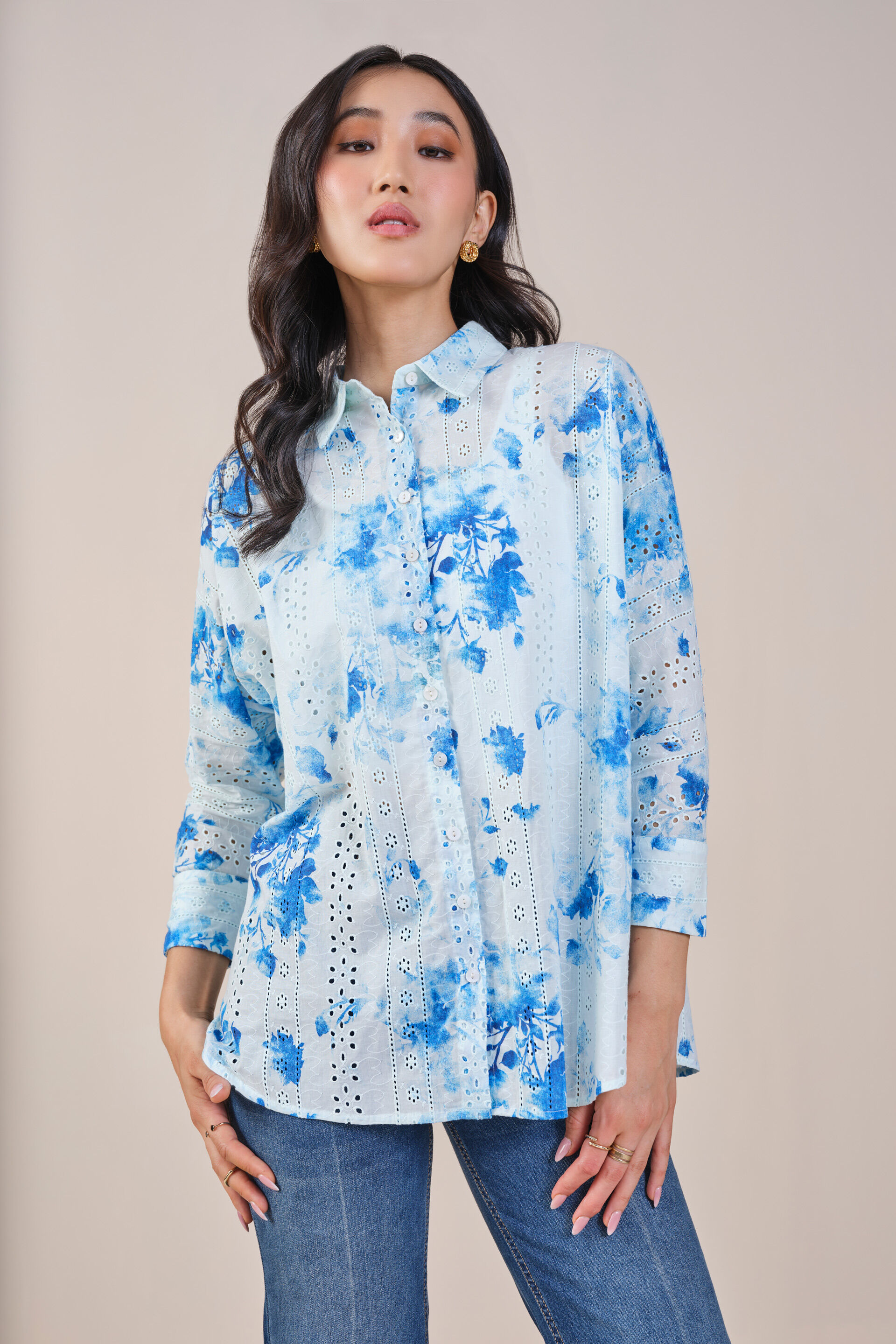 Delicate Florals Modal Shirt, White, image 1