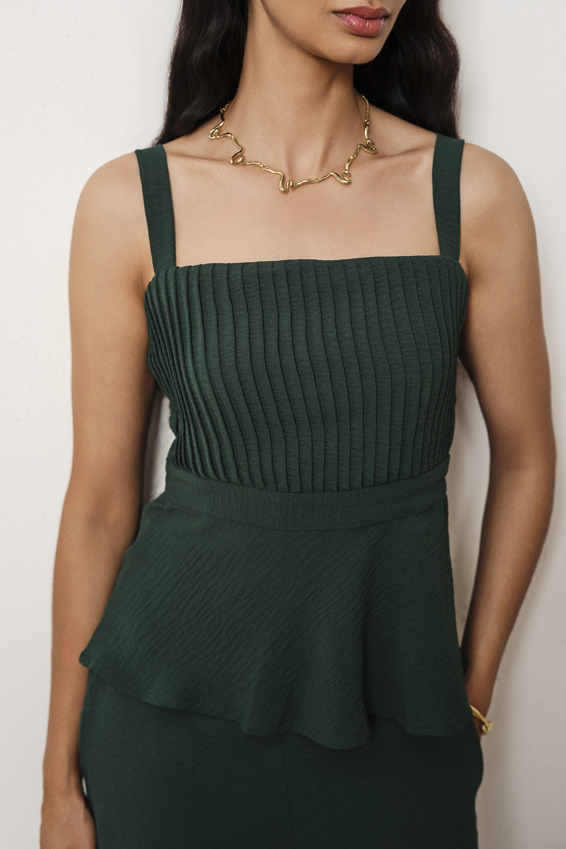 Solid Peplum Co-ord in Green, Green, image 2