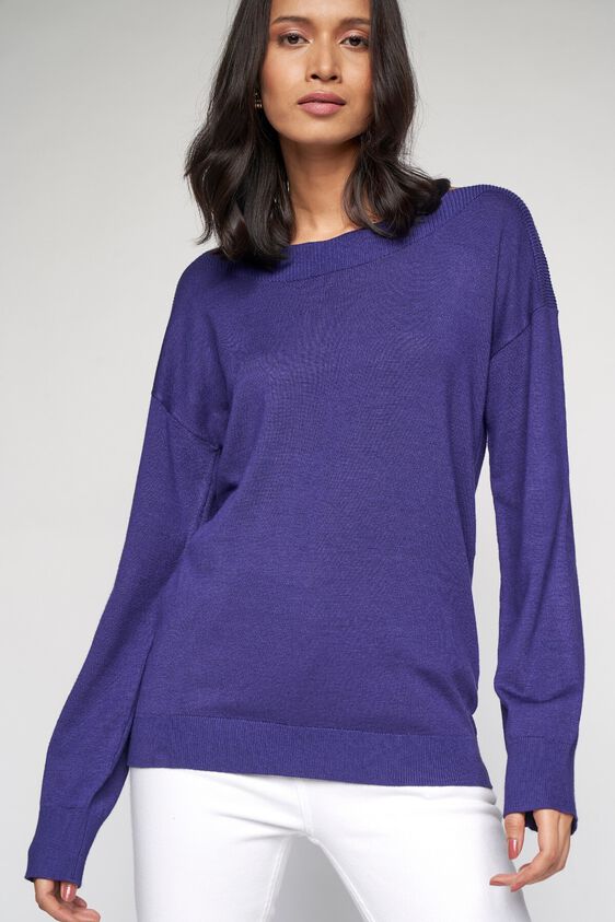 3 - Ink Blue Self Design Sweater Top, image 3