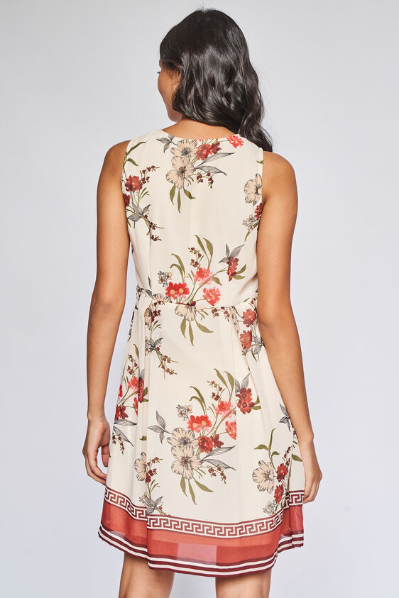 Red And Cream Floral Flared Dress, , image 4