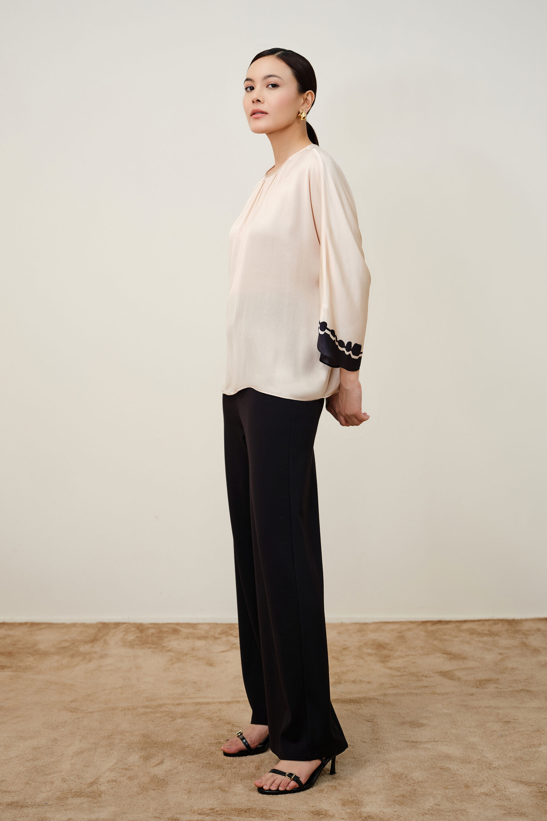 Cream Charm Modal Satin Top, Beige, image 5