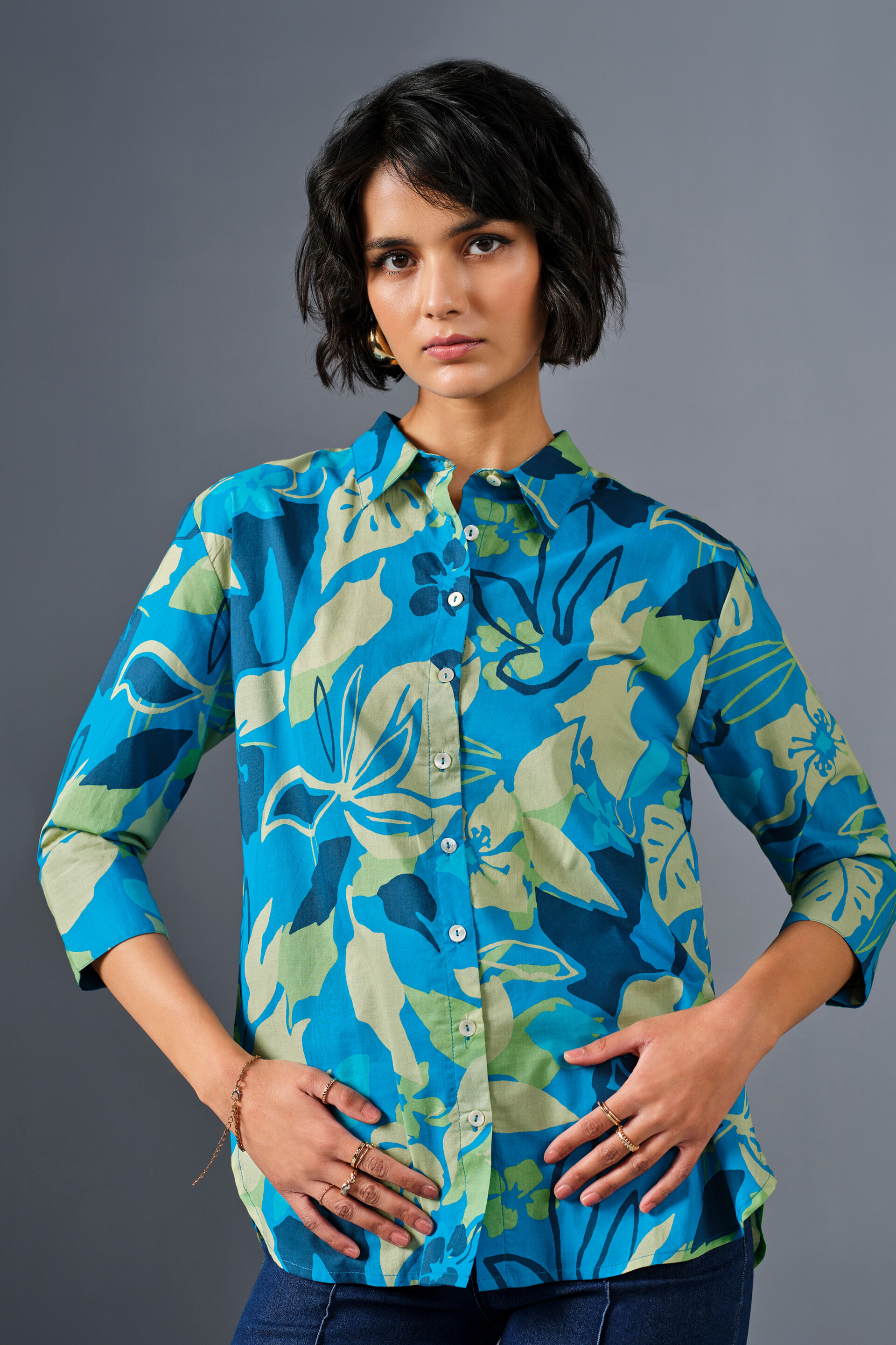 Coral Reef Cotton Shirt, Blue, image 4
