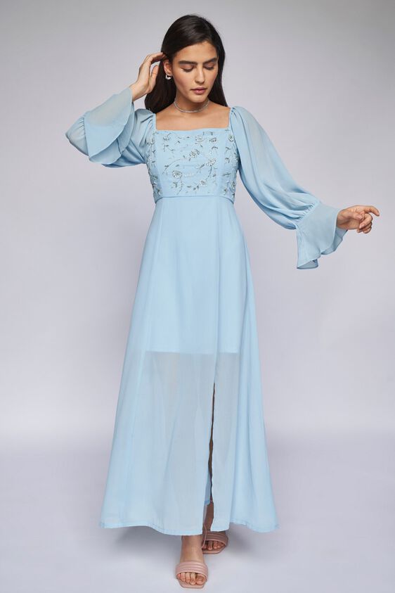 3 - Powder Blue Solid Fit and Flare Gown, image 3