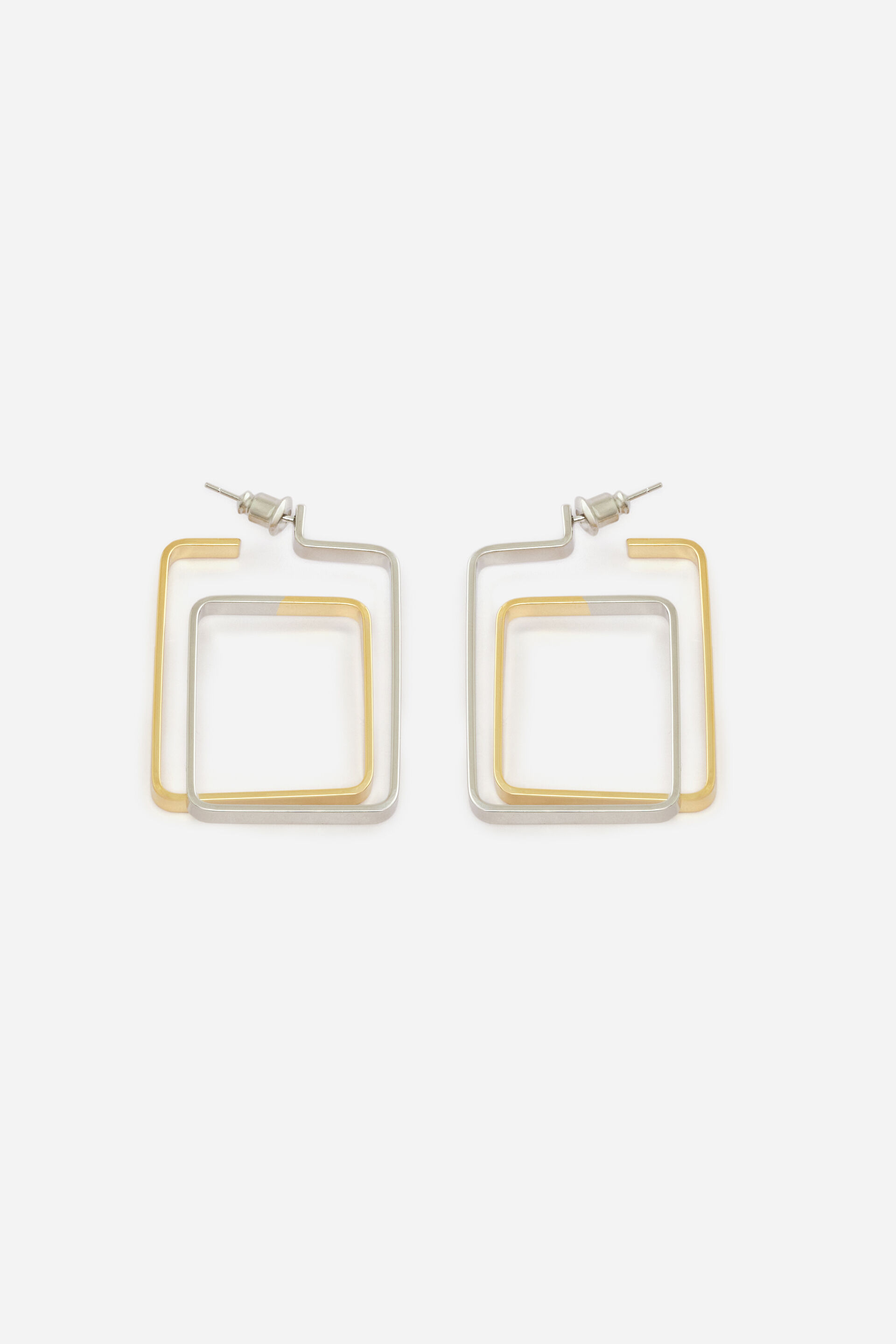 Dual Tone Square Hoop Earrings, , image 1