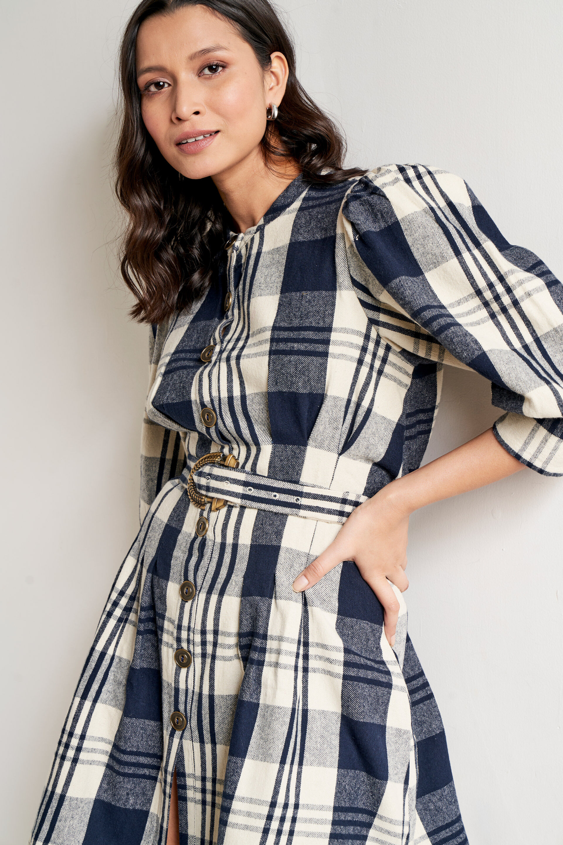 Navy Blue Checks Dress, Navy Blue, image 3