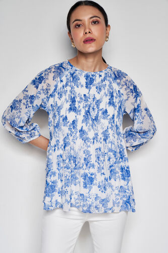 Serene Floral Straight Top, Blue, image 3