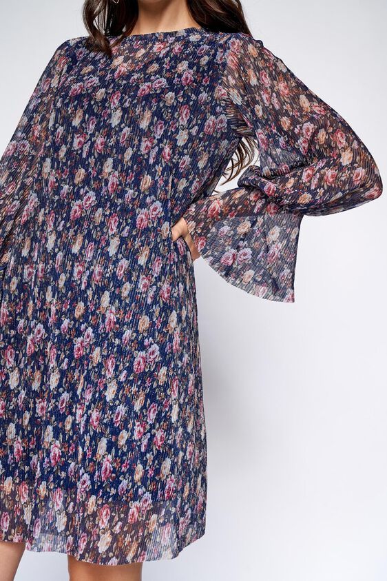 6 - Navy Floral A-Line Dress, image 6