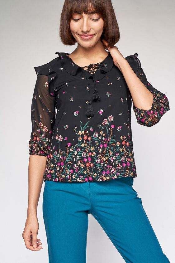 2 - Black Floral A-Line Top, image 2