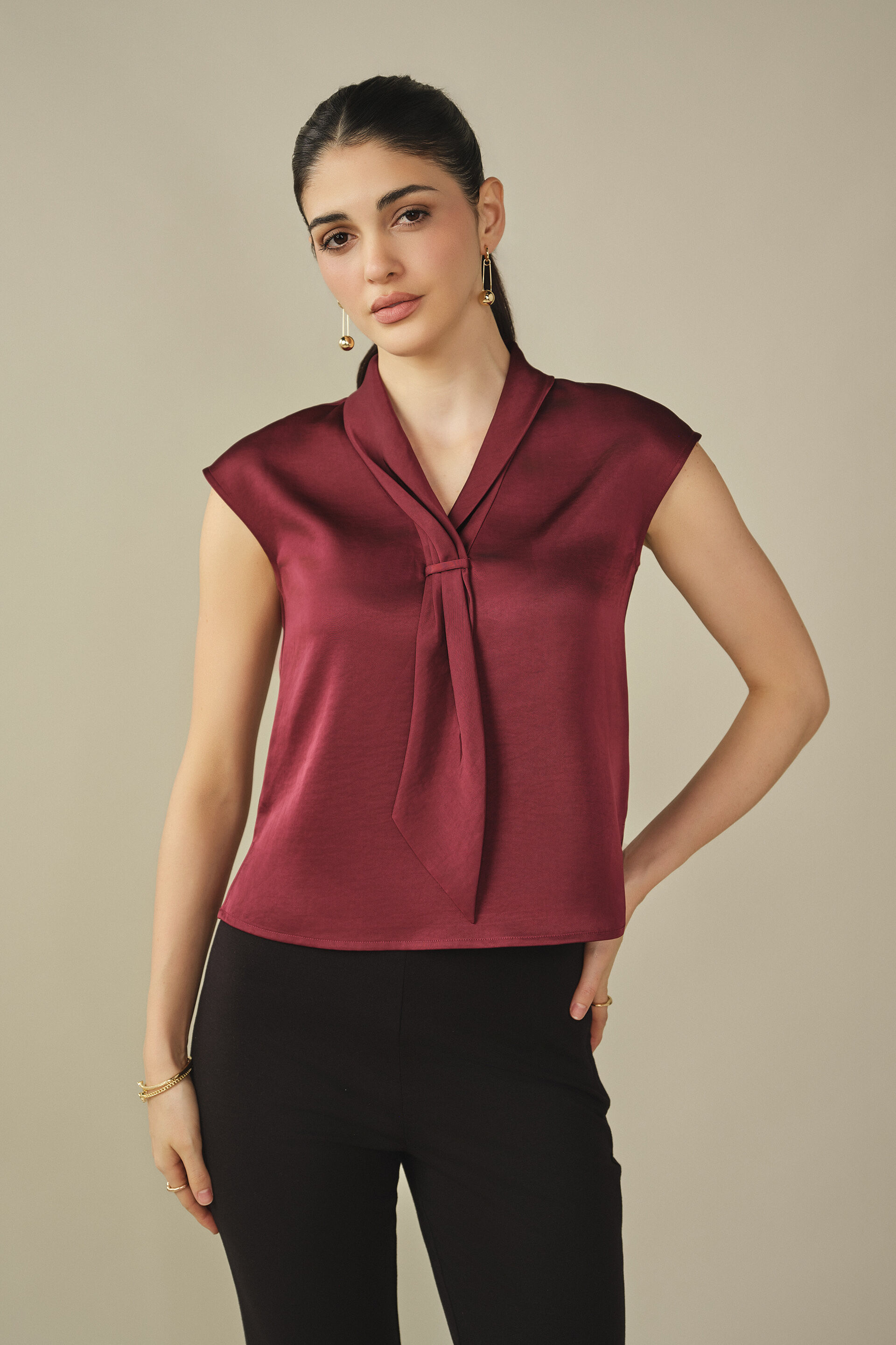 Tie-up Satin Top in Plum