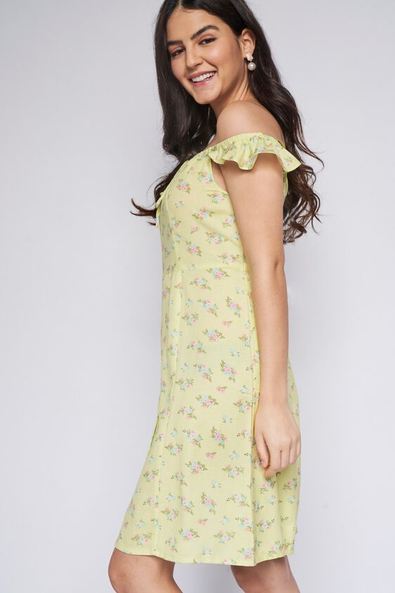 3 - Lime Green Floral A-Line Dress, image 3