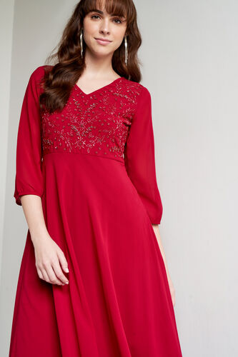 Solid Flared Gown, Wine, image 4
