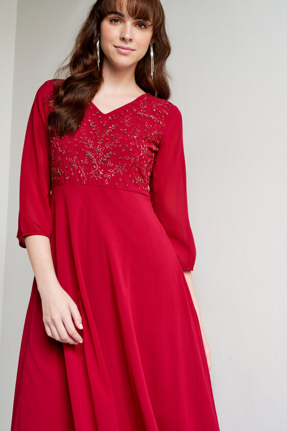 Solid Flared Gown, Wine, image 4
