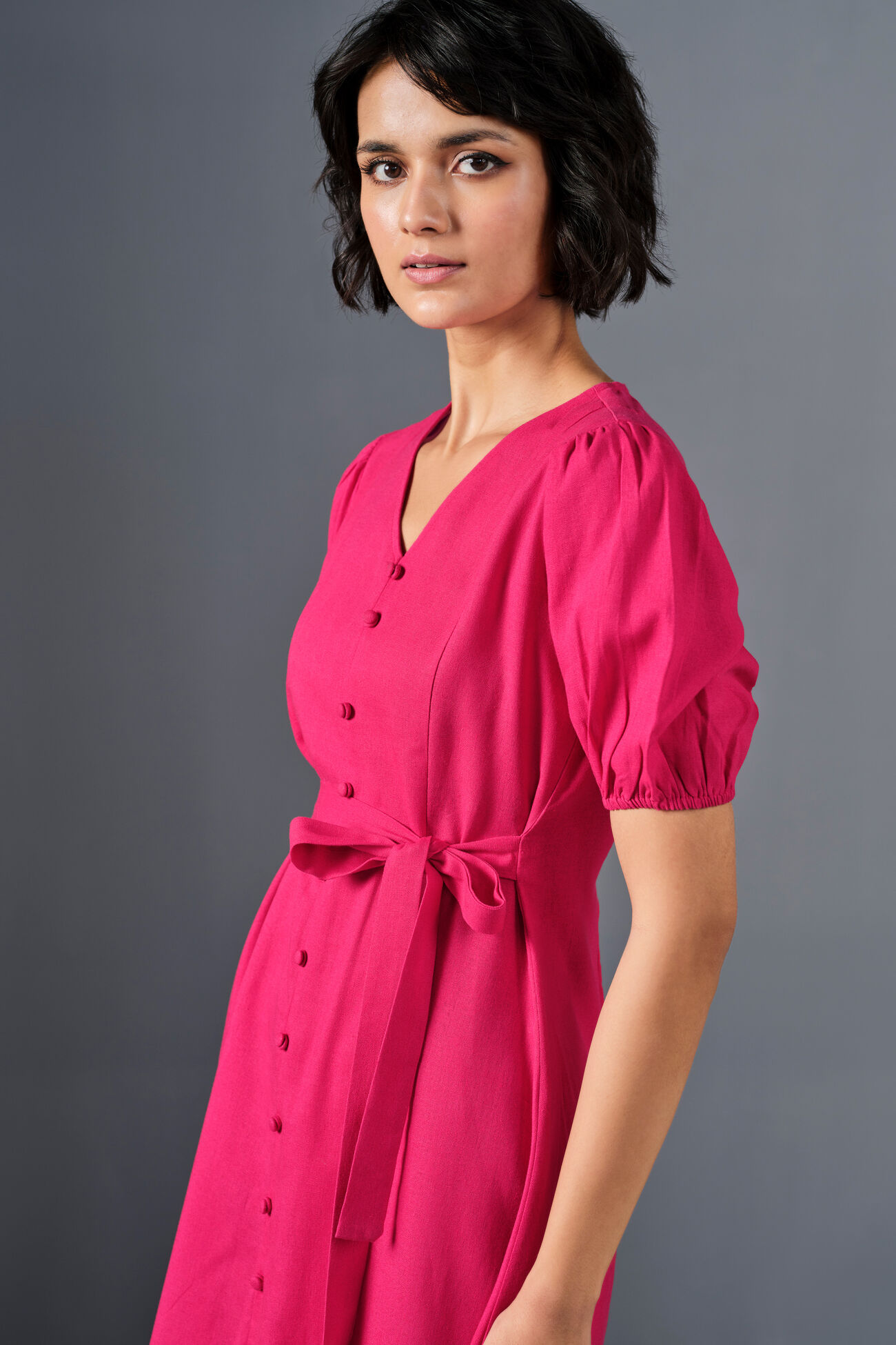 Dahlia Viscose Blend Dress, Dark Pink, image 5