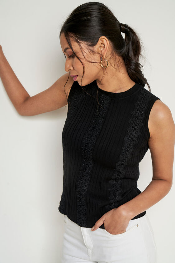 Black Solid Trims Top, Black, image 3