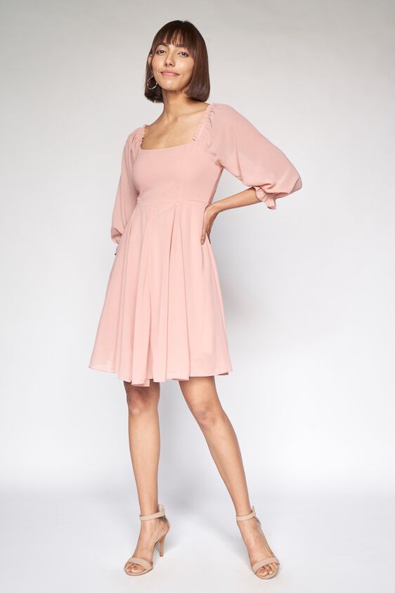 4 - Light Pink Solid Fit and Flare Dress, image 4
