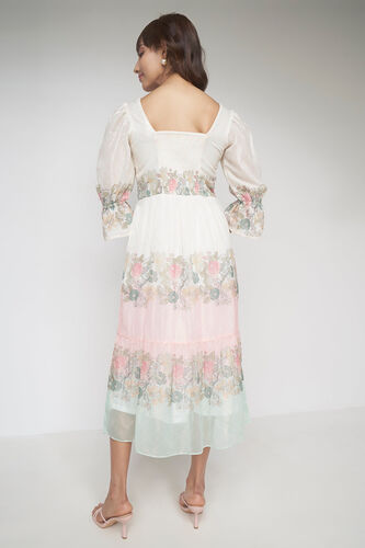 Cream Floral Flared Dress, Cream, image 4