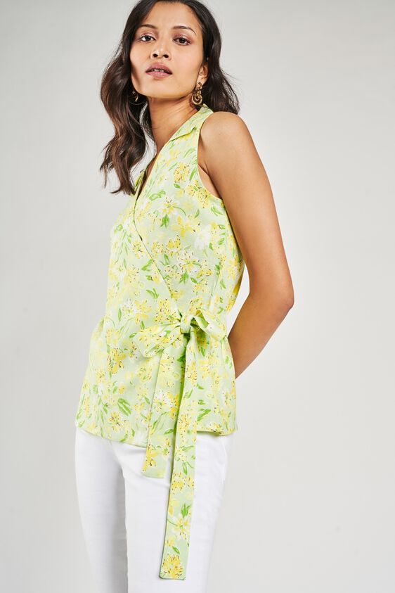 1 - Lime Floral Printed Fit And Flare Top, image 1