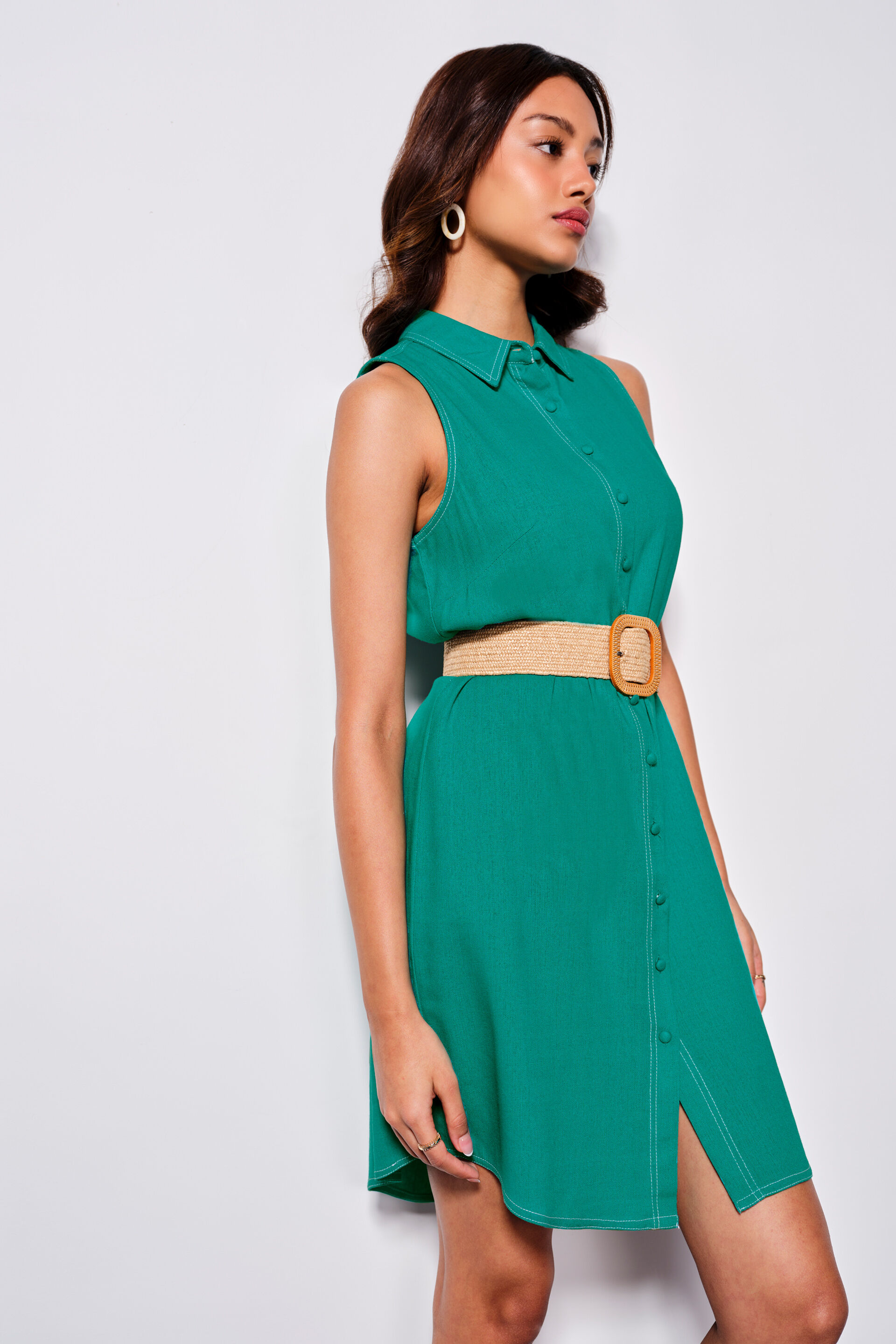 Aura Viscose Blend Shirt Dress, Turquoise, image 3