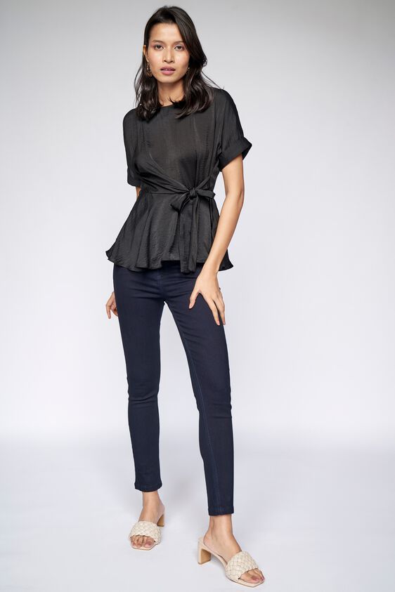 2 - Black Solid Peplum Top, image 2