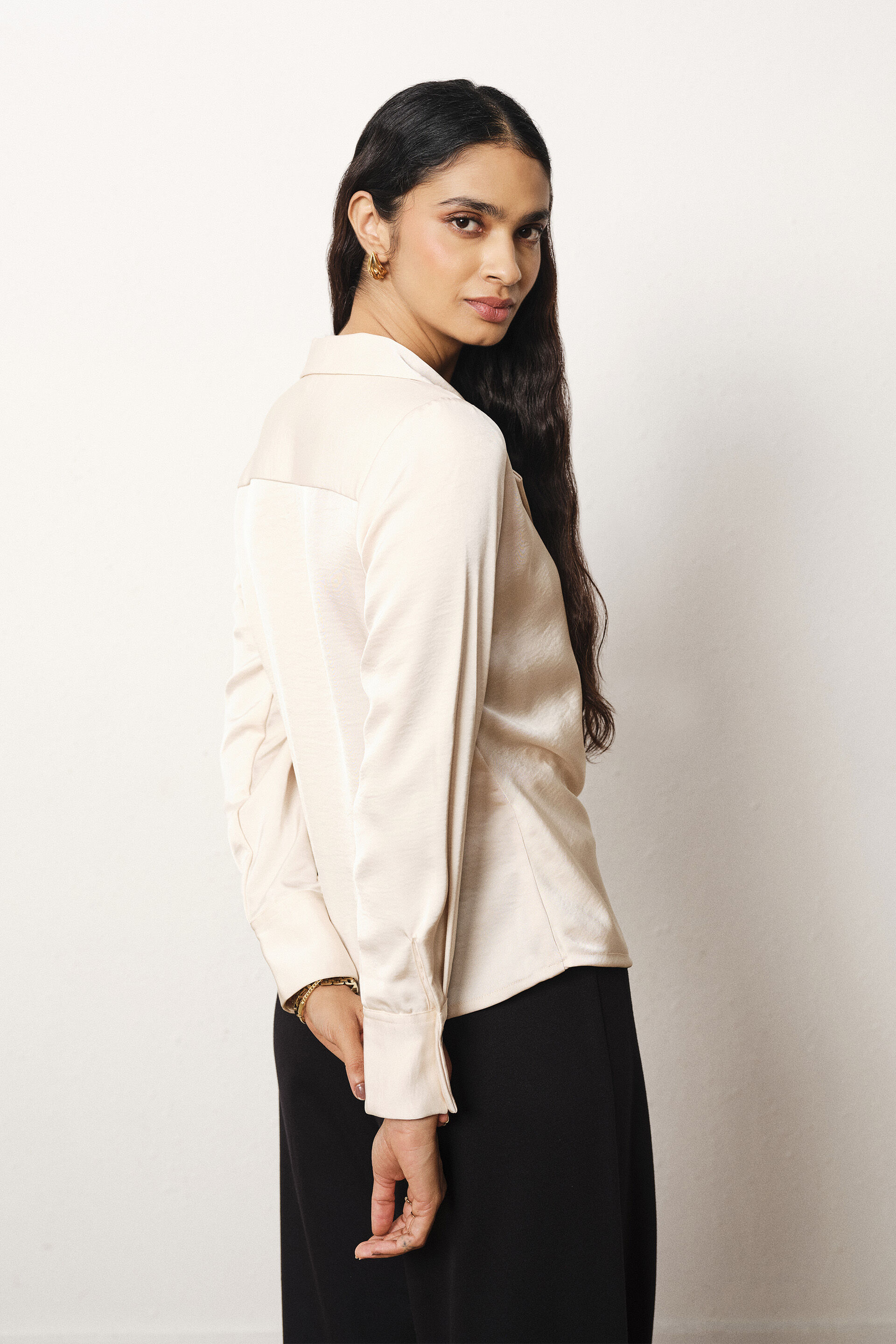Solid Satin Top in Cream, Cream, image 6