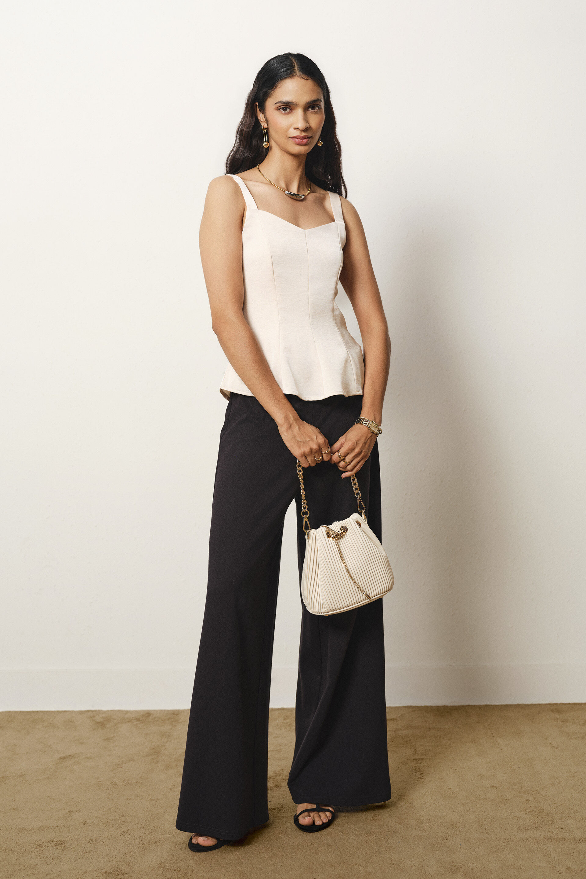 Fit & Flare Satin Top in Cream, Cream, image 4
