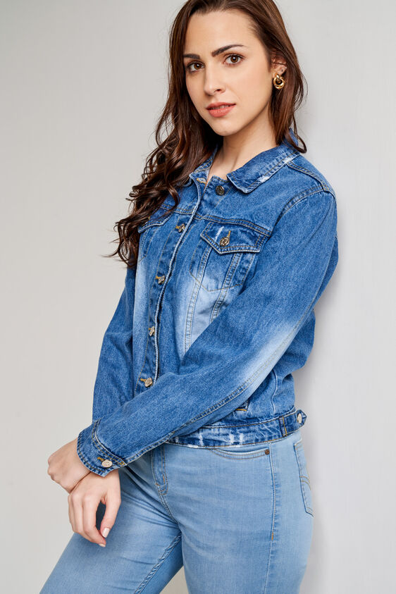 Blue Embroidered Straight Jacket, , image 1